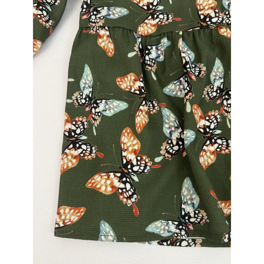 Adelyn Rae Green Butterfly Dress 3/4 Sleeve Pockets Womens Size M - Picture 8 of 9